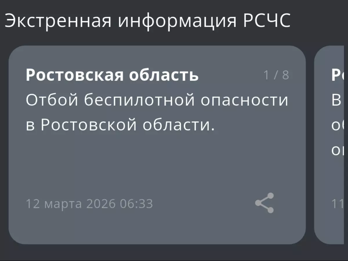 В Ростовской области утром 12 марта дали отбой беспилотной опасности