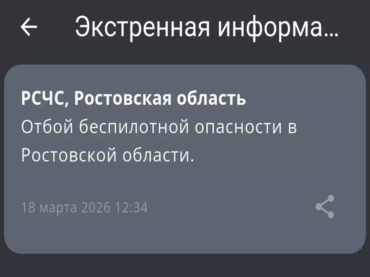 В Ростовской области днем 18 марта дали отбой беспилотной опасности
