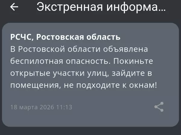 Фото к материалу: В Ростовской области утром 18 марта объявили беспилотную опасность