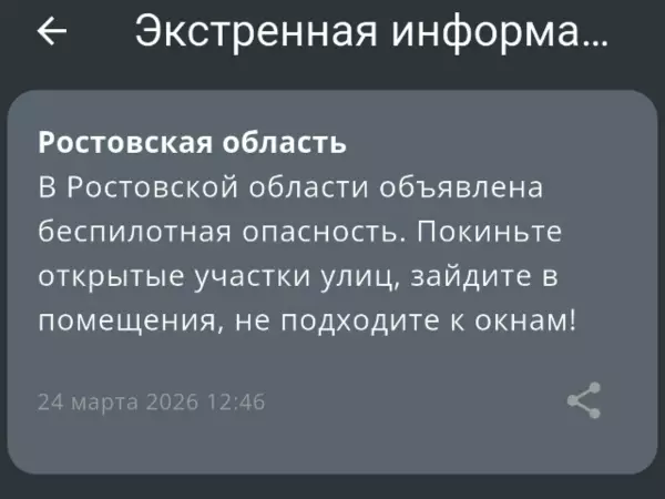 Фото к материалу: В Ростовской области днем 24 марта объявили беспилотную опасность