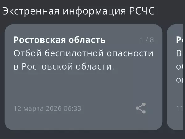 Фото к материалу: В Ростовской области утром 12 марта дали отбой беспилотной опасности