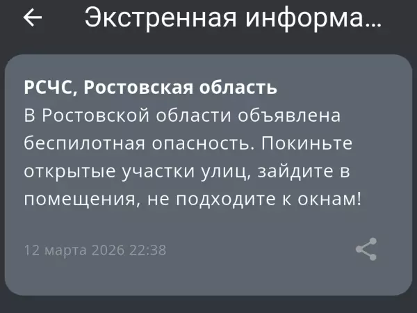 Фото к материалу: В Ростовской области вечером 12 марта объявили беспилотную опасность