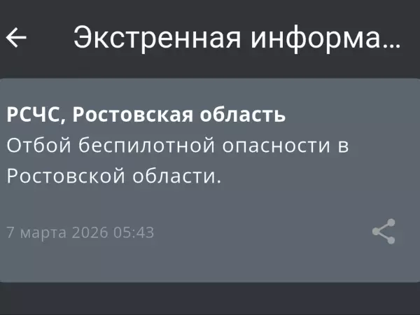 Фото к материалу: В Ростовской области утром 7 марта сняли режим беспилотной опасности