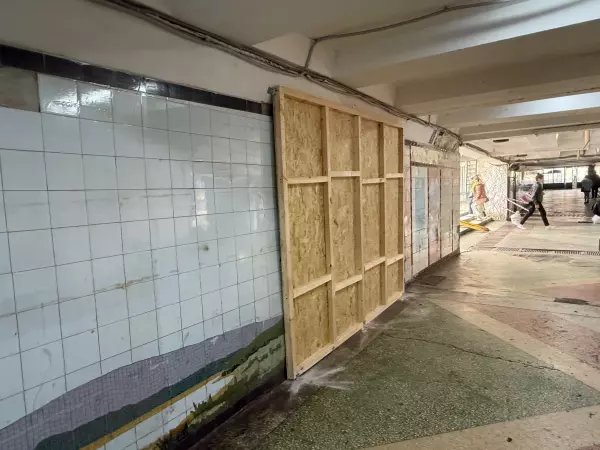 Фото к материалу: Многострадальную мозаику в подземном переходе на Московской в Ростове закрыли досками