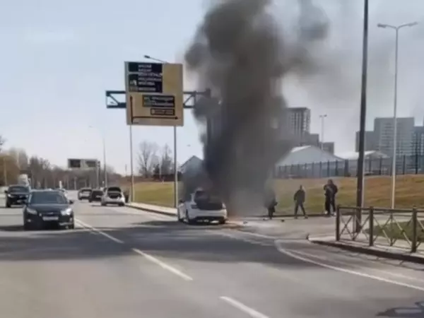Фото к материалу: Легковушка сгорела на Левом берегу Ростова