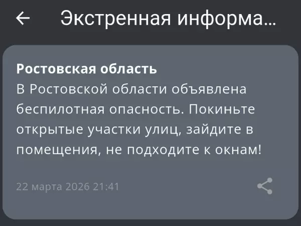 Фото к материалу: В Ростовской области вечером 22 марта объявили беспилотную опасность
