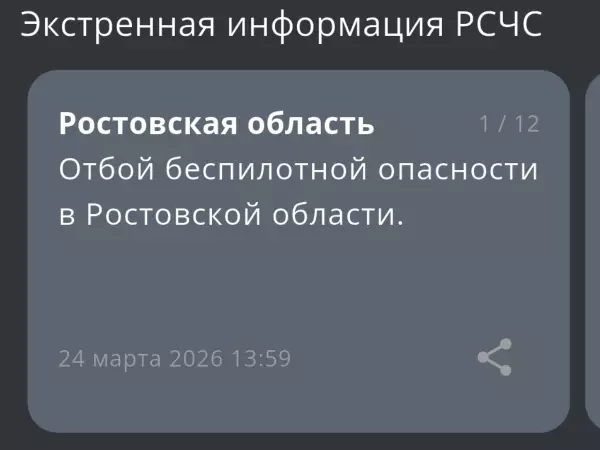 Фото к материалу: В Ростовской области днем 24 марта дали отбой беспилотной опасности
