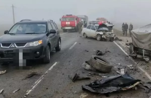 Фото к материалу: В массовом ДТП на трассе «Элиста-Зимовники» погибли два водителя