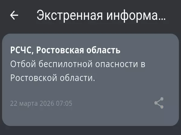 Фото к материалу: В Ростовской области утром 22 марта дали отбой беспилотной опасности