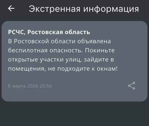 Фото к материалу: Ночью 8 марта на Дону объявили угрозу применения БПЛА