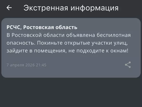 Фото к материалу: Вечером 7 апреля на территории Ростовской области объявили беспилотную опасность