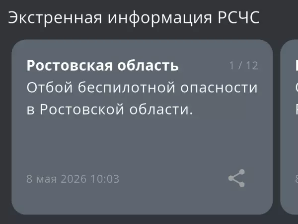 Фото к материалу: В Ростовской области утром 8 мая дали отбой беспилотной опасности