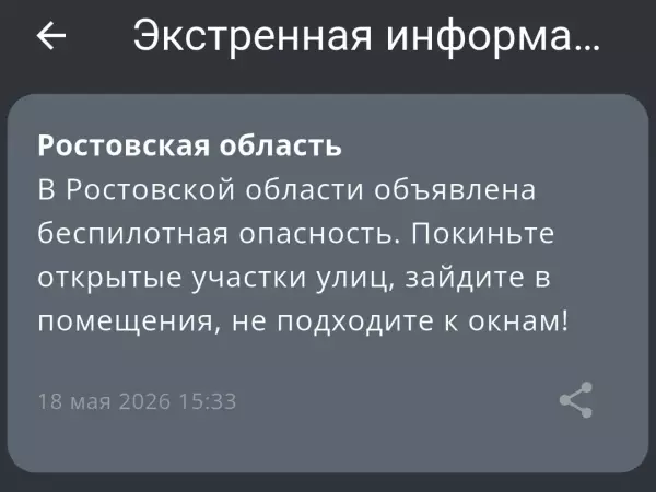 Фото к материалу: В Ростовской области днем 18 мая объявили беспилотную опасность
