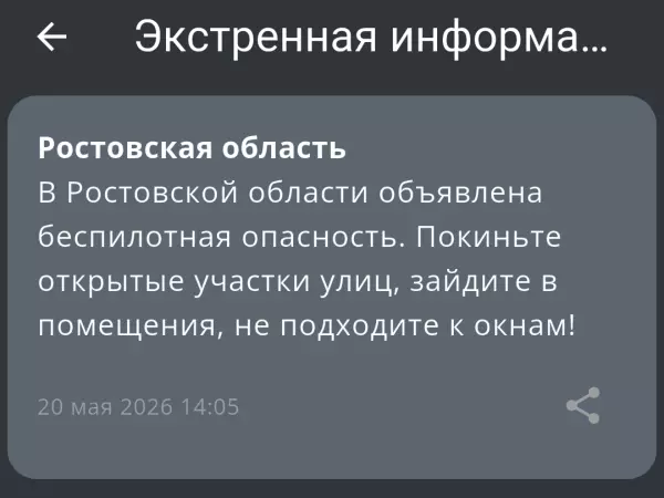 Фото к материалу: В Ростовской области днем 20 мая объявили беспилотную опасность