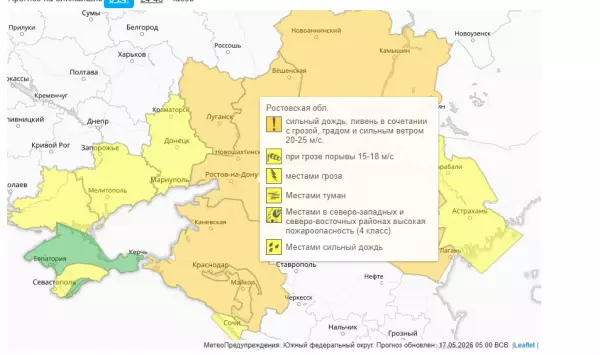 Фото к материалу: Туман и грозы: желтый уровень погодной опасности объявили на Дону до конца суток 18 мая