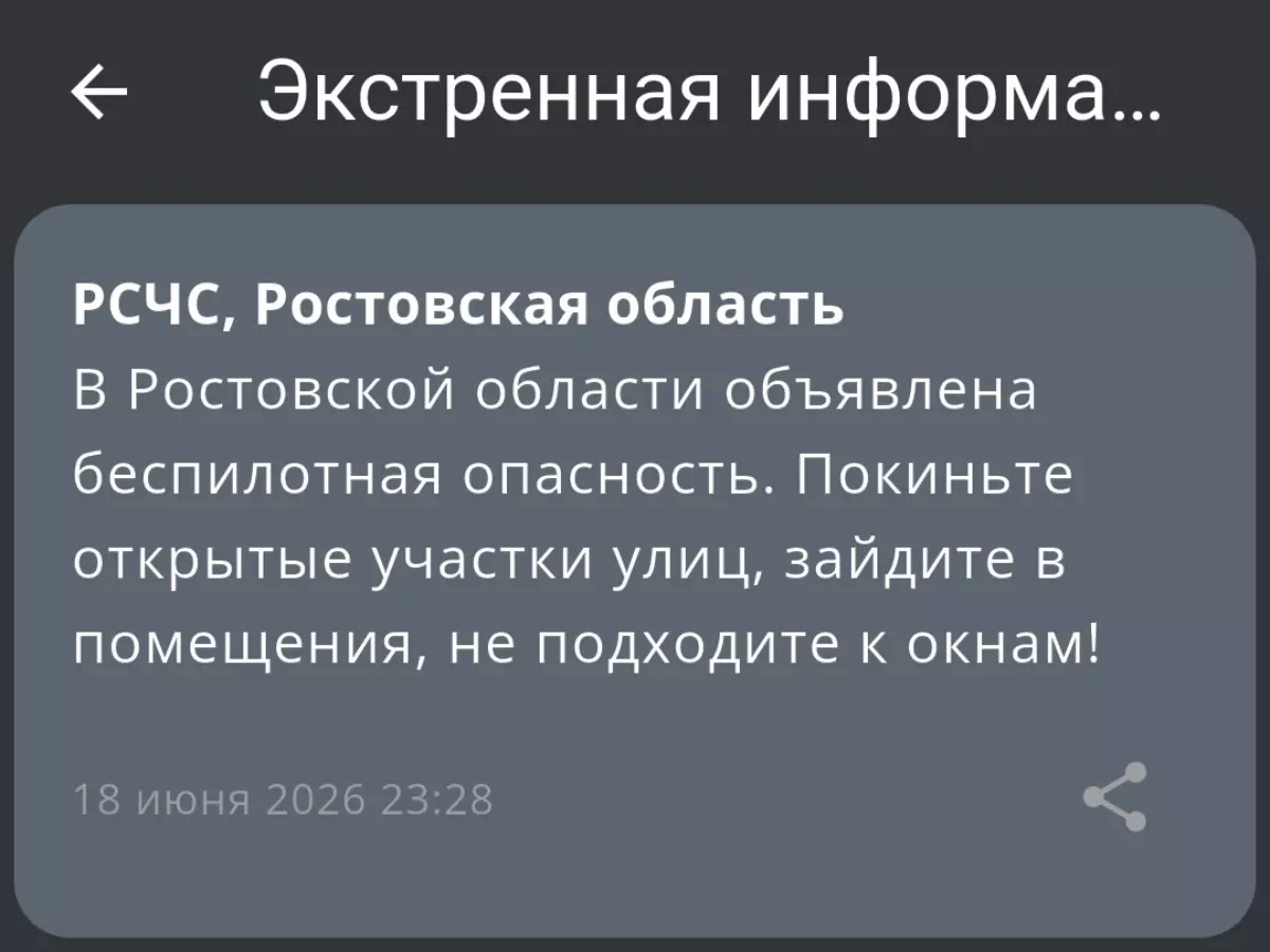 В Ростовской области объявлена беспилотная опасность вечером 18 июня