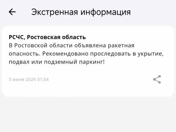 Фото к материалу: В Ростовской области объявили ракетную опасность в ночь на 3 июня